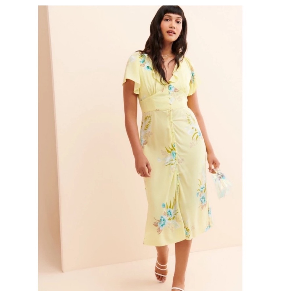 Urban Outfitters butter yellow midi floral dress